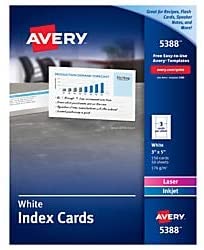 Avery 5388 Laser/Inkjet Index Cards, Perforated, 3-Inch X5-Inch, 150/Bx, White