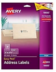 Avery 18660 Matte Clear Easy Peel Address Labels, Inkjet, 1 X 2 5/8, 300/Pack