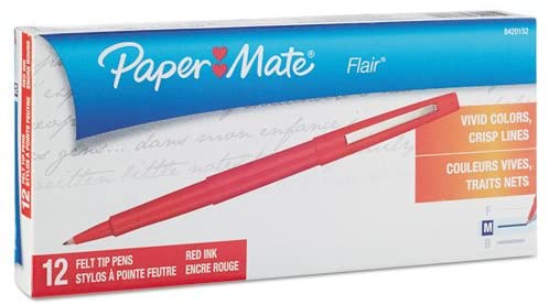 Point Guard Flair Porous Point Stick Pen, Red Ink, Medium, Dozen, Sold as 12 Each