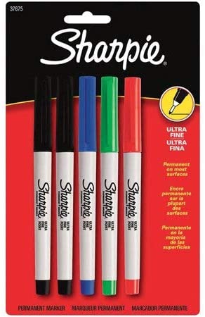 Sharpie Permanent Markers, Ultra Fine Point, Assorted Colors, 5/Set5