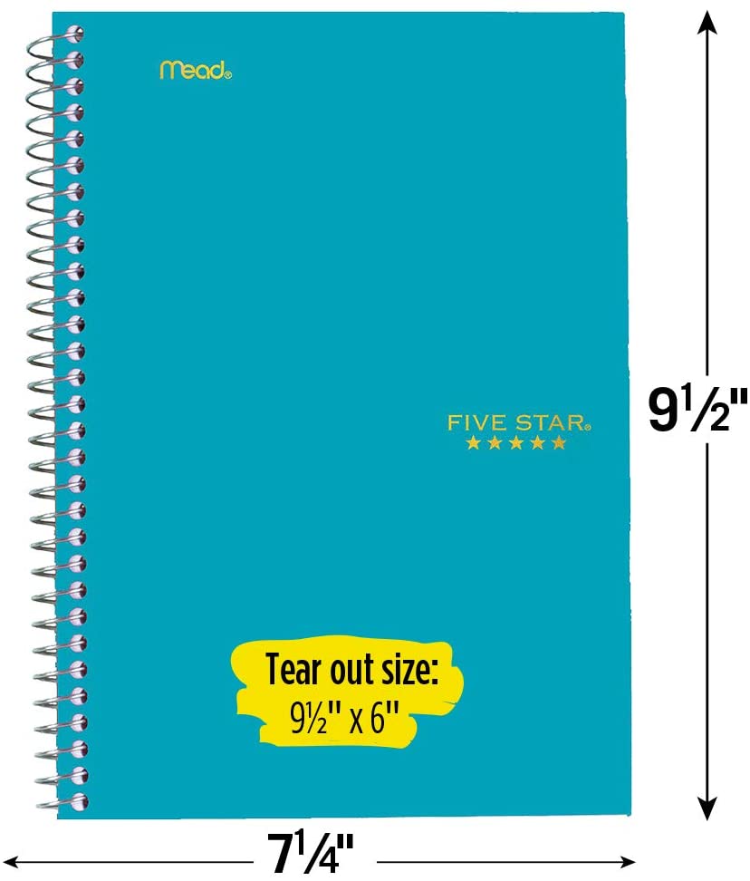 Five Star Spiral Notebook, 2 Subject, College Ruled Paper, 100 sheets, 9-1/2" x 6", Color Selected For You, 1 Count (06180)