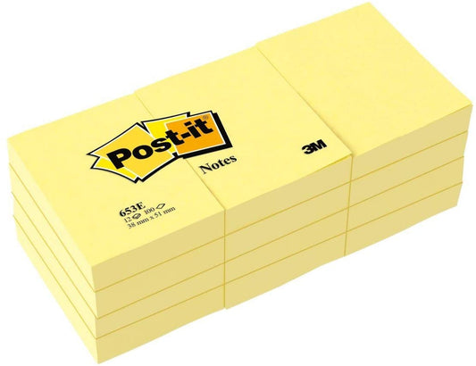 Post-it Mini Notes. 1.5x2 in. 12 Pads. America's #1 Favorite Sticky Notes. Canary Yellow. Clean Removal. Recyclable (653)