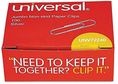 Universal Nonskid Paper Clips, Wire, Jumbo, Silver-100 Count (10 Boxes)