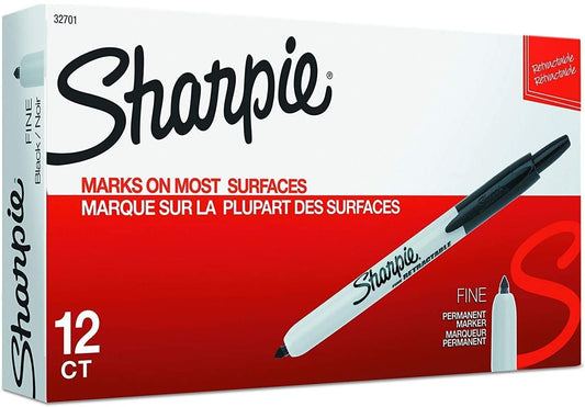 Sharpie 32701 Retractable Permanent Markers, Fine Point, Black, 12 Count Box - 1 Pack - Total Marker Count 12 Markers