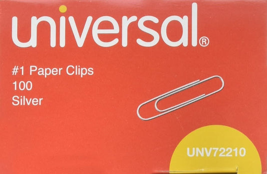 Universal Paper Clips, Smooth Finish, No. 1, Silver-Silver-100 ct, 10 Pk