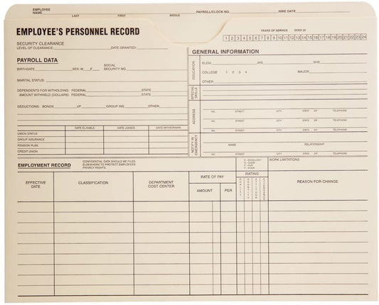 Quality Park Personnel Record Jacket, Flat Expansion, 9-1/2 x 11-3/4 Inches, 100 per Box (QUA69999)