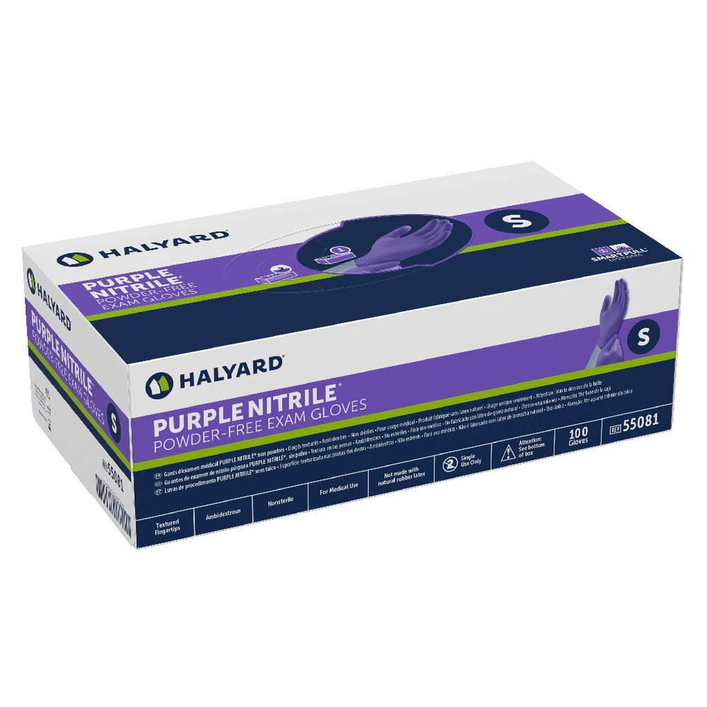 HALYARD Purple Nitrile Exam Gloves. Powder-Free. 5.9 mil. Small. 55081 (Box of 100)