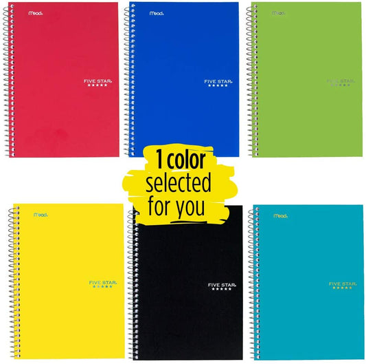 Five Star Spiral Notebook, 2 Subject, College Ruled Paper, 100 sheets, 9-1/2" x 6", Color Selected For You, 1 Count (06180)