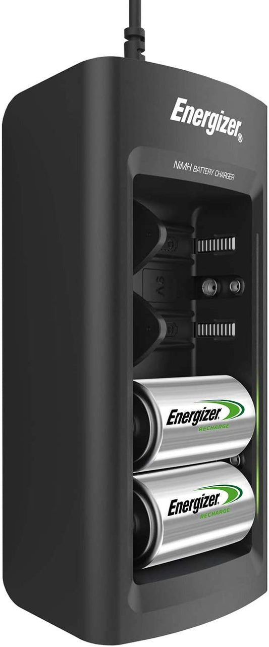Rechargeable Battery Charger by Energizer, for C D AA AAA 9V Ni-MH Rechargeable Batteries with LED Indicator and Overcharge Prevention Function