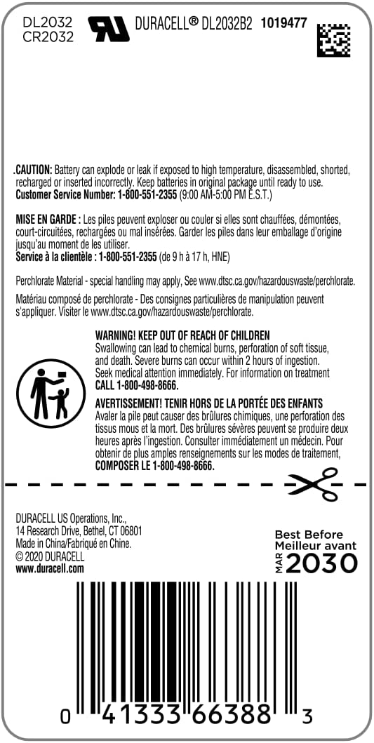 Duracell - 2032 3V Lithium Coin Battery - with Bitter Coating - 2 Count