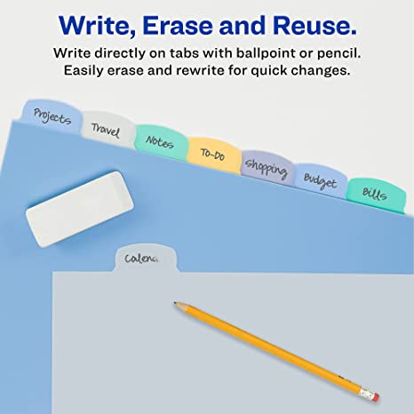Avery Big Tab Write & Erase Durable Plastic Dividers for 3 Ring Binders. 8-Tab Sets. Pastel Multicolor. 3 Binder Divider Sets (31351)
