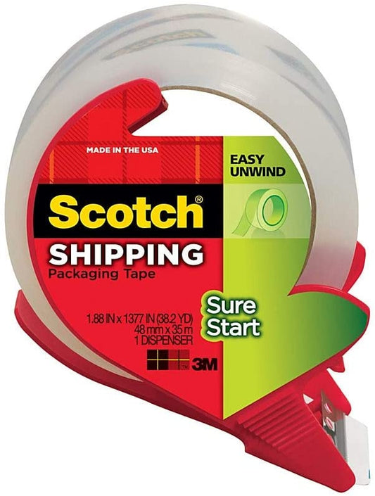 Scotch Sure Start Shipping Tape with Dispenser. 1.88 in. x 38.2 yd.. Clear. 1 Dispenser/Pack