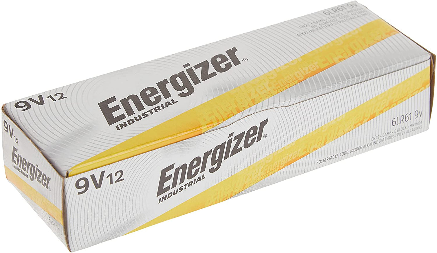 Energizer Industrial 9 Volt Batteries. Alkaline 9v Battery (12 Count)