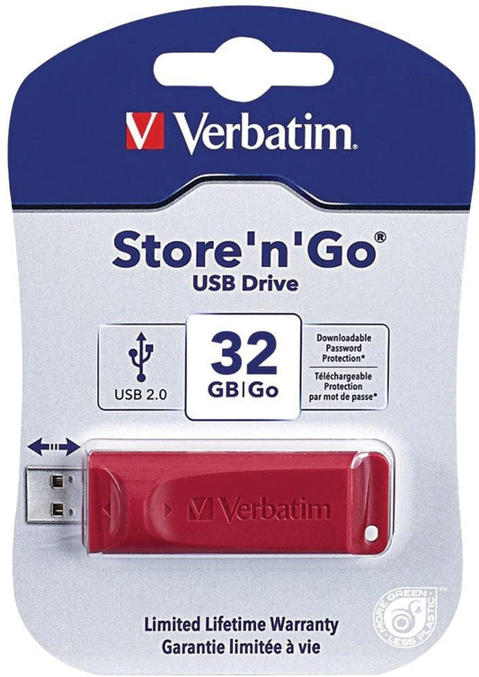 Verbatim Password Protection 32GB Store 'n' Go USB Drive, Red