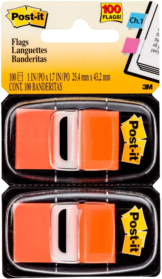 Post-it Standard Page Flags in Dispenser 1in Wide. Orange 100 Flags. 680-OE2