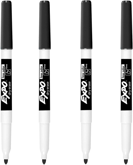 EXPO Low Odor Dry Erase Markers. Fine Point. Black. 4-Count