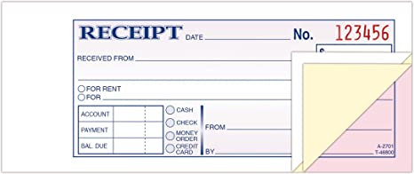 Adams Money/Rent Receipt Book, Carbonless, 3-Part, 2-3/4 x 7-3/16 Inches, 50 Sets per Book (TC2701)