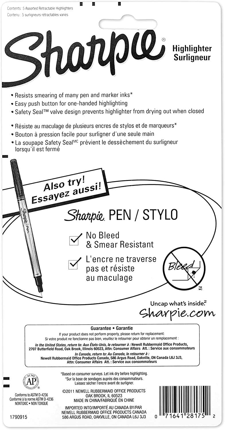Sharpie Accent Retractable Assorted 5 Pack