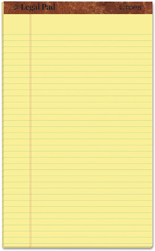 TOPS The Legal Pad Writing Pads, 8-1/2" x 14", Canary Paper, Legal Rule, 50 Sheets, 12 Pack (7572)