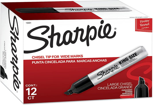 Sharpie King Size Permanent Markers | Chisel Tip Markers for Work & Industrial Use. 12 Count