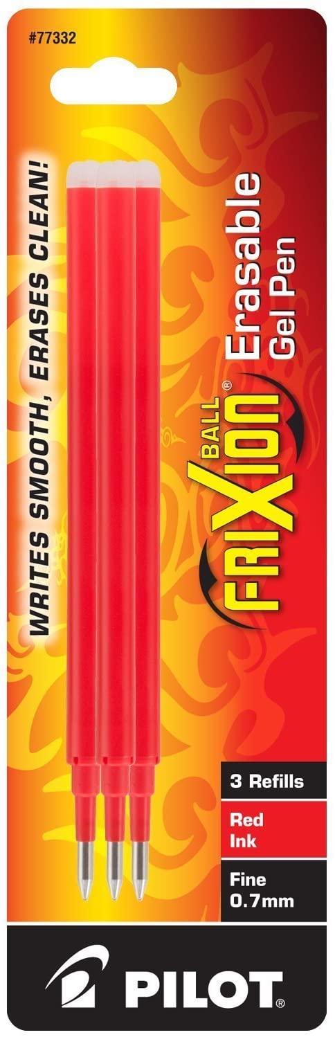 PILOT FriXion Gel Ink Refills for Erasable Pens, Fine Point, Red Ink, 3-Pack (77332)
