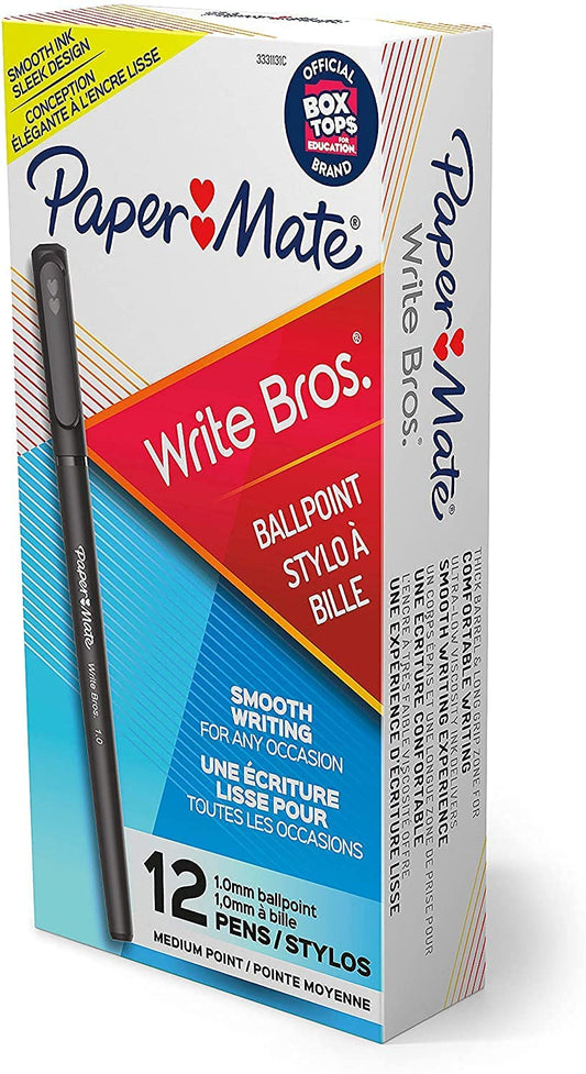 Paper Mate Write Bros Ballpoint Pens. Medium Point (1.0mm). Black. 12 Count each. Pack of 3 (36 Pack Total)