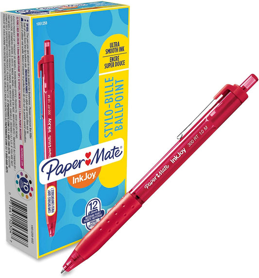 Paper Mate InkJoy 300RT Retractable Ballpoint Pens. Medium Point. Red. Box of 12 (1951258)