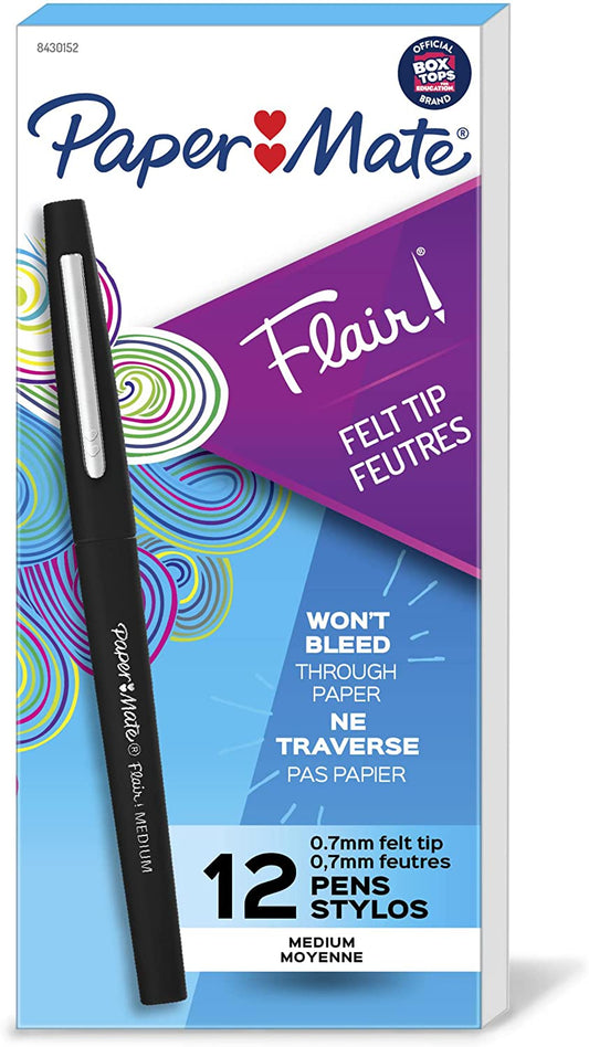 Paper Mate Flair Felt Tip Pens, Medium Point (0.7mm), Black, 36 Count