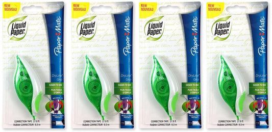 Paper Mate 660415 Liquid Paper DryLine Grip Correction Tape Dispenser. Pack of 4