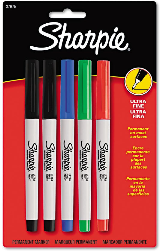 Sharpie 37675PP Permanent Markers Ultra Fine Point Assorted Colors 5/Set