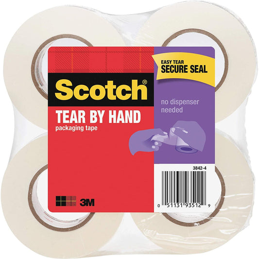 Scotch - 38424 Tear-by-Hand Tape, 1.88 Inches x 50 Yards, 4-Pack (3842-4)