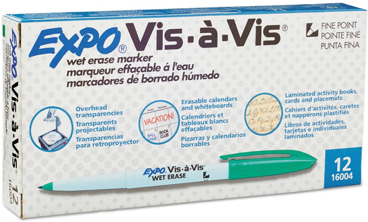 Expo Vis-A-Vis Wet-Erase Marker, Fine Point, Green Ink, Dozen (San16004)