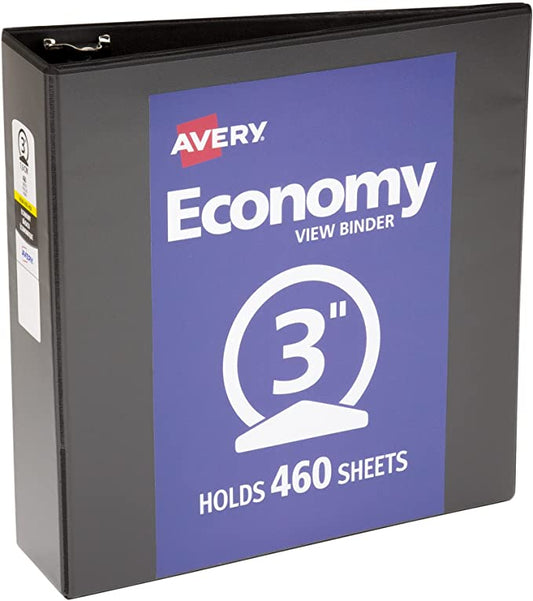 Avery Economy View Binder with 3-Inch Round Ring, Black (5740), 3.0", 1 Pack