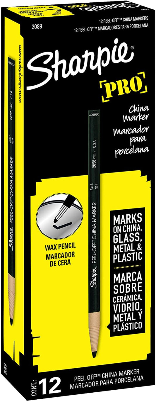 Sharpie PEEL-OFF Marker China, China Marker Bullet, 12 Pack, Black (2089)