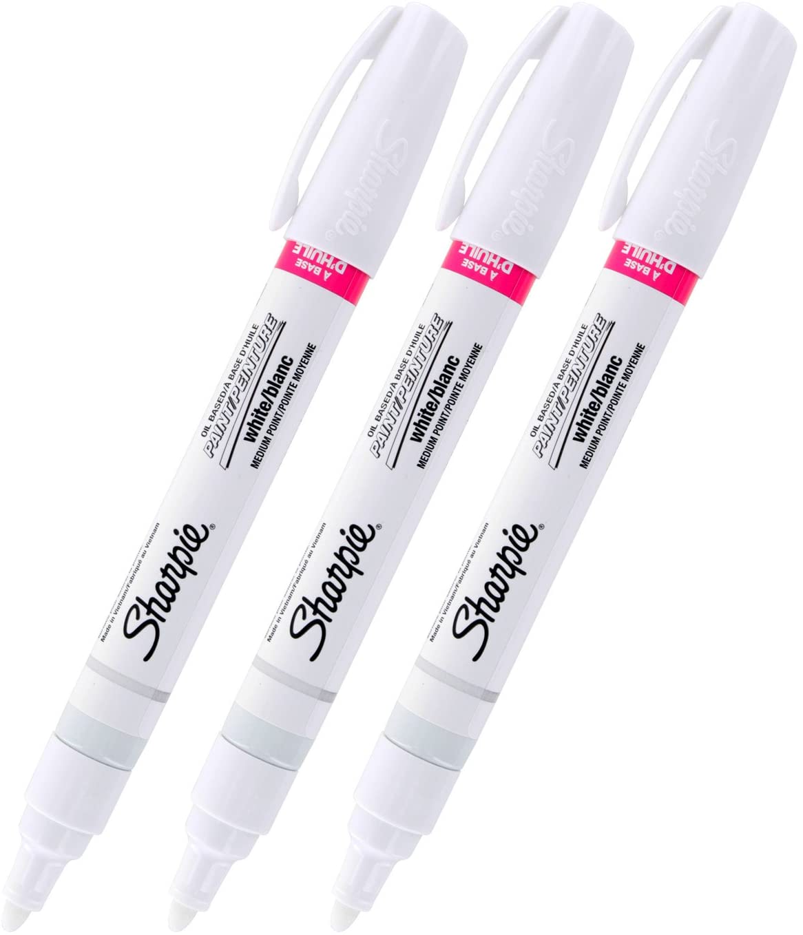 Sharpie. Medium Point. White Ink. Oilased Paint Marker. Pack of 3