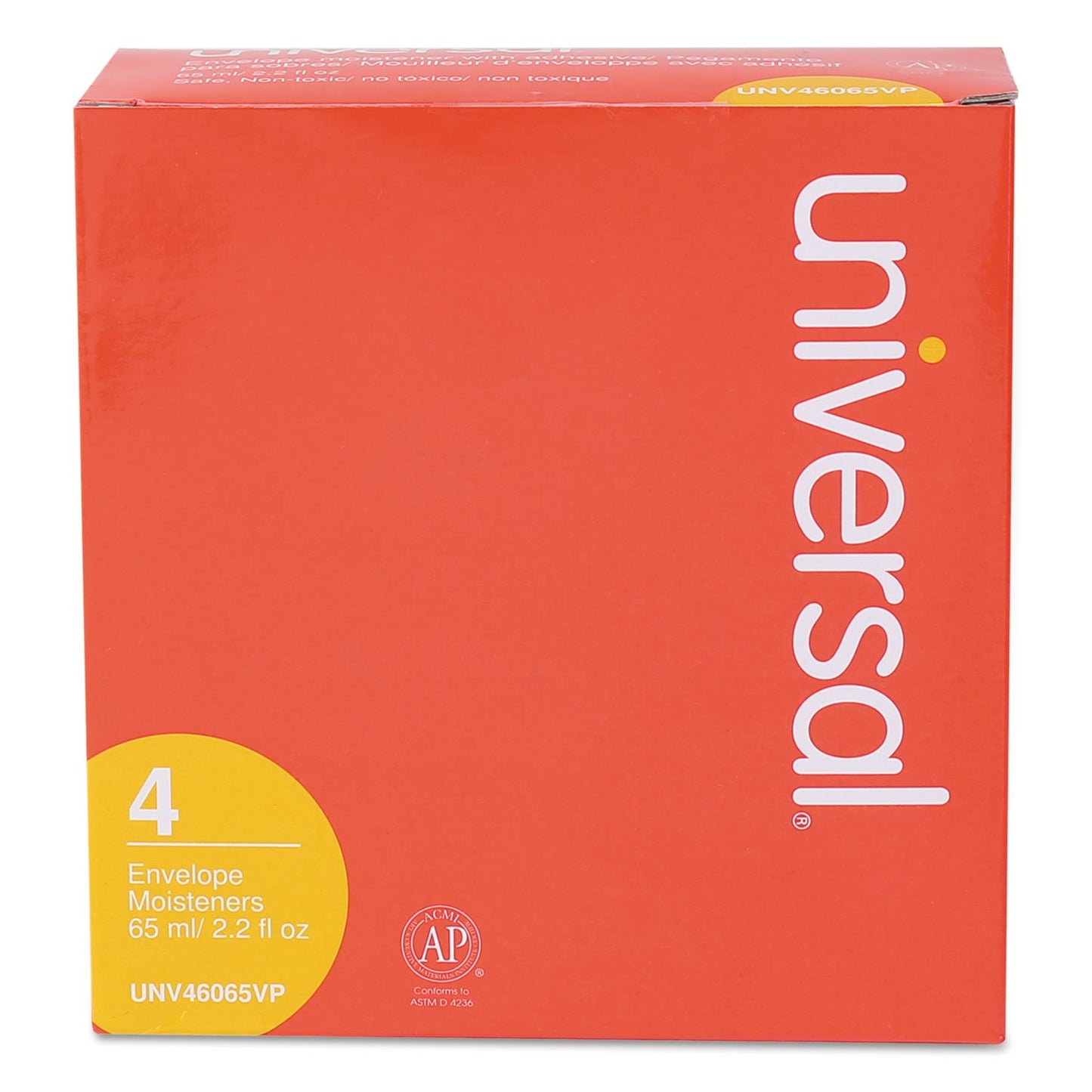 Universal 46065VP Envelope Moistener with Adhesive. 2.2 oz Bottle. Clear. 4/Pack