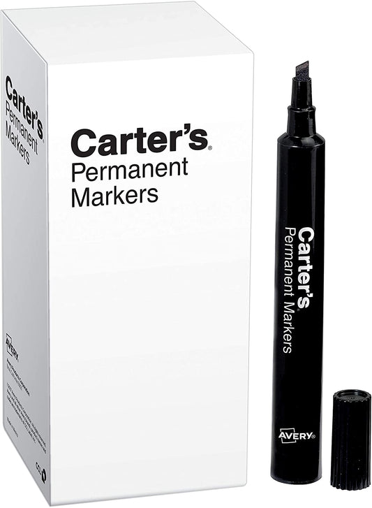 Carter's Permanent Markers, Chisel Tip, Large Desk-Style Size, 12 Black Markers (27178)
