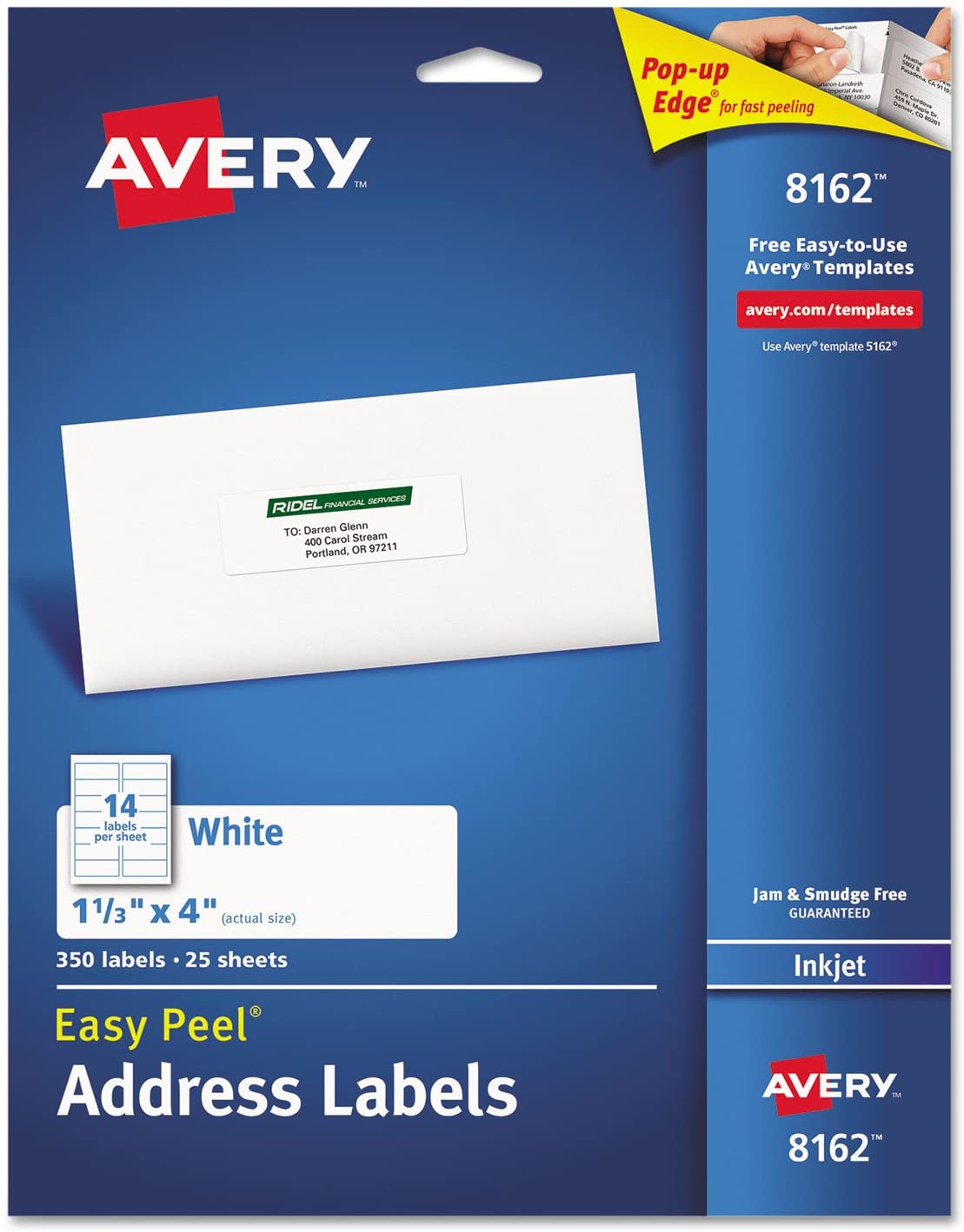 Averyamp;reg; Easy Peel Address Labels for Inkjet Printer, 1-1/3 x 4, White, 350/Pack