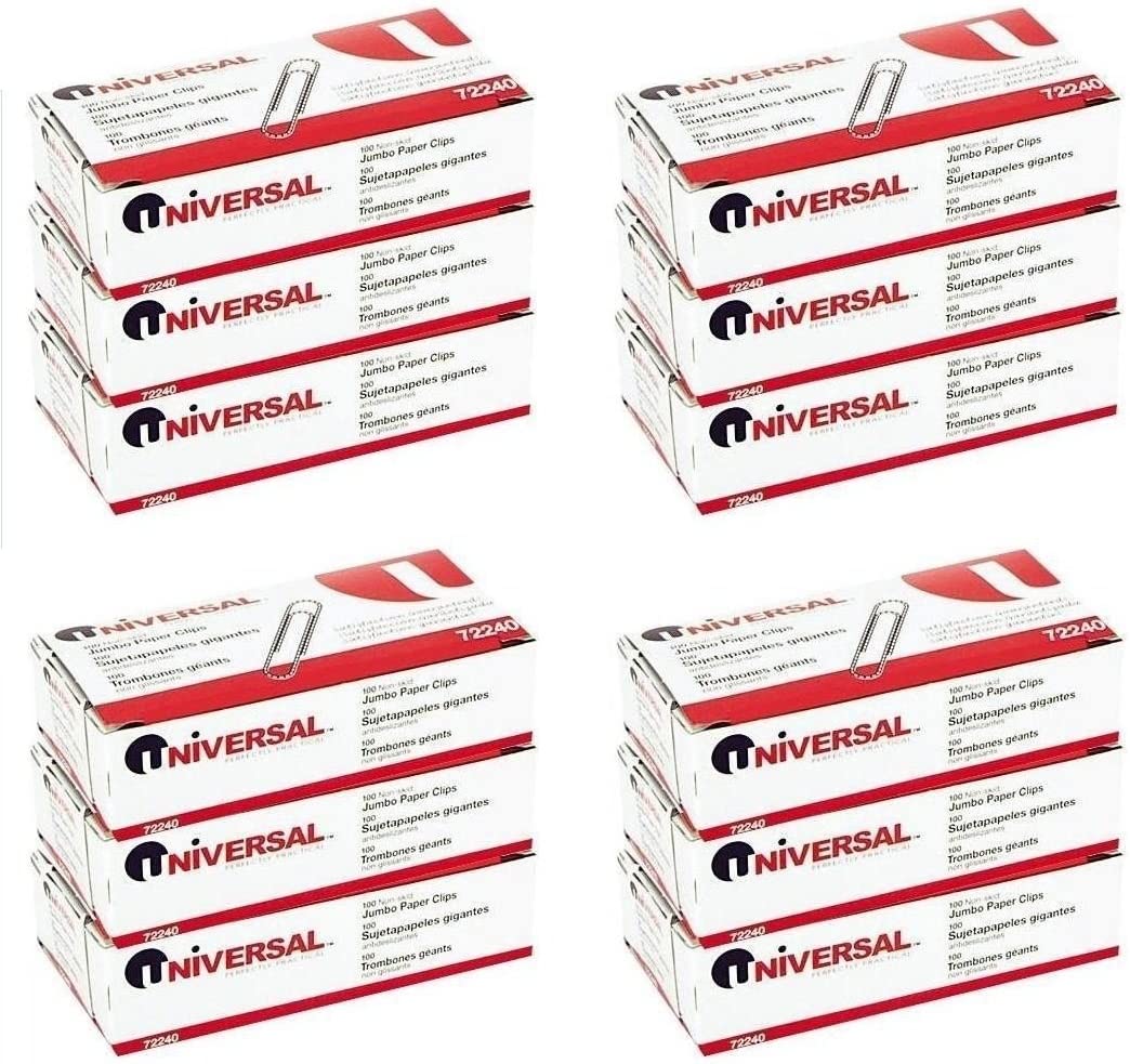 Universal Nonskid Paper Clips, Wire, Jumbo, Silver-100 ct (12 Boxes)