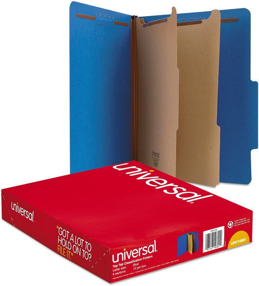 Universal Pressboard Classification Folders. Letter. Six-Section. Cobalt Blue. 10/Box (10301)
