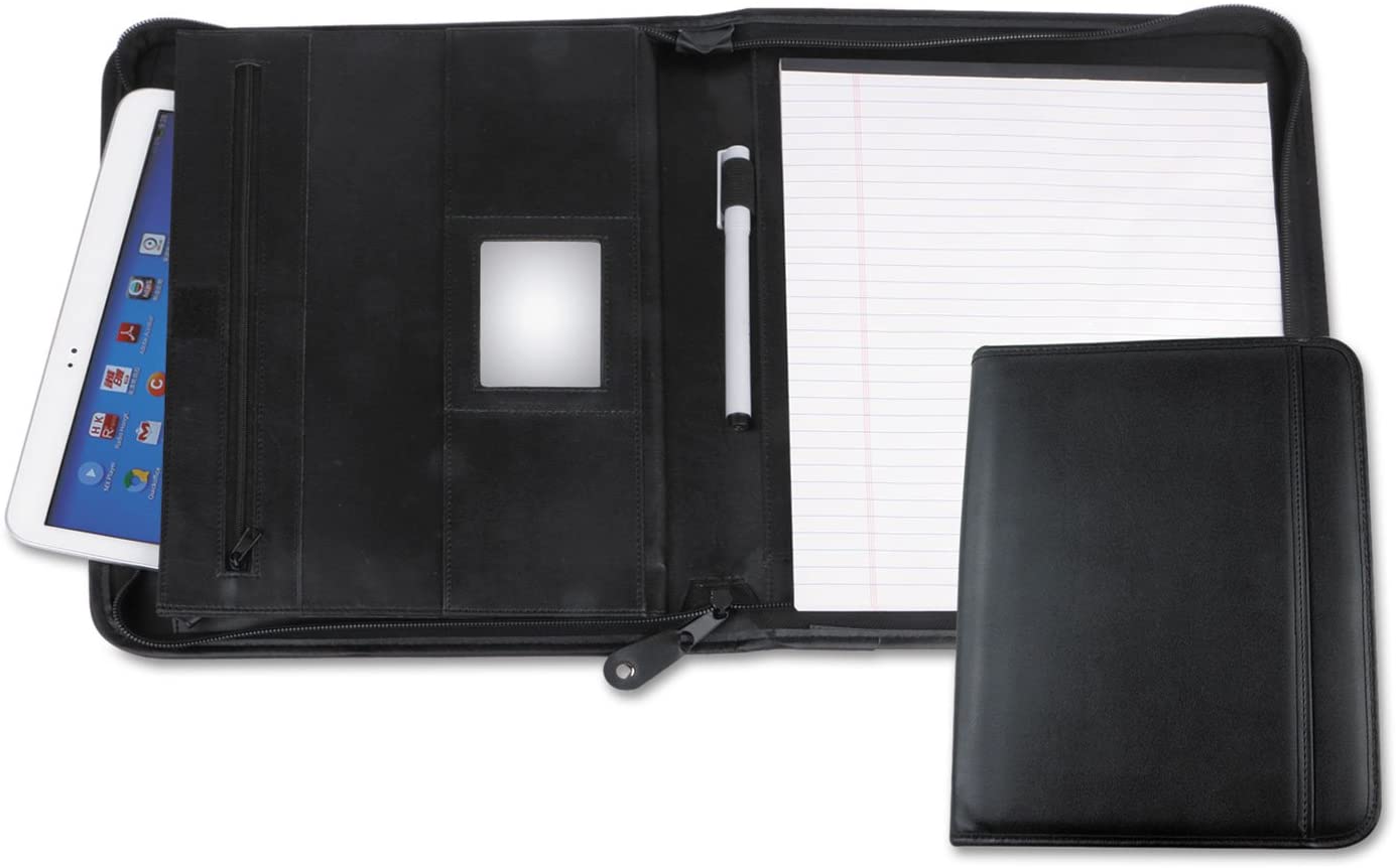 UNV32665 - Leather Textured Zippered PadFolio with Tablet Pocket