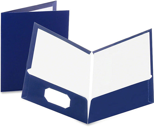 Oxford Laminated Twin-Pocket Folders, Letter Size, Navy, Holds 100 Sheets, Box of 25 (51743)