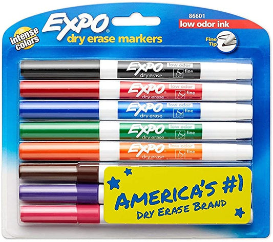 2 sets of 8 Expo Fine Point. Low-Odor. Dry Erase Assorted Markers. Total of 16 Markers