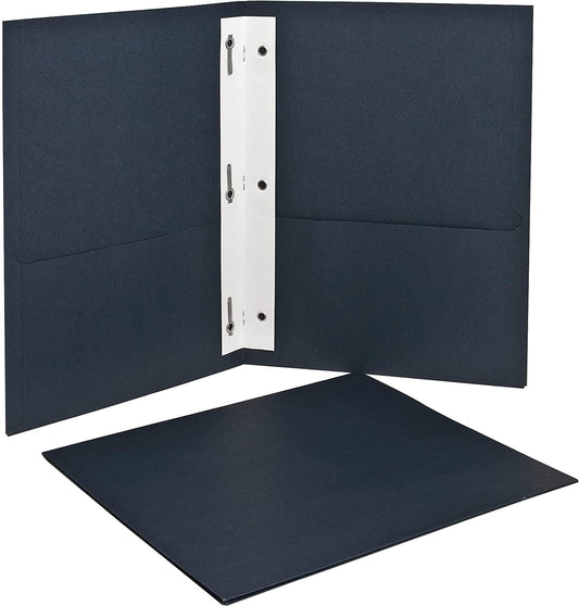 Oxford Two-Pocket Folders w/Fasteners. Dark Blue. Letter Size. 25 per Box