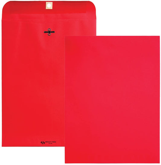 Quality Park 9 x 12 Clasp Envelopes, Clasp and Gummed Closures, Red, 10 per Pack (QUA38734)