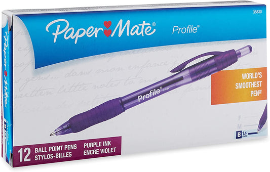 Paper Mate Profile Retractable Ballpoint Pens. Bold (1.4mm). Purple. 12 Count