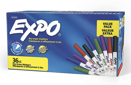 EXPO Low-Odor Dry Erase Markers, Ultra Fine Tip, Assorted Colors, 36-Count