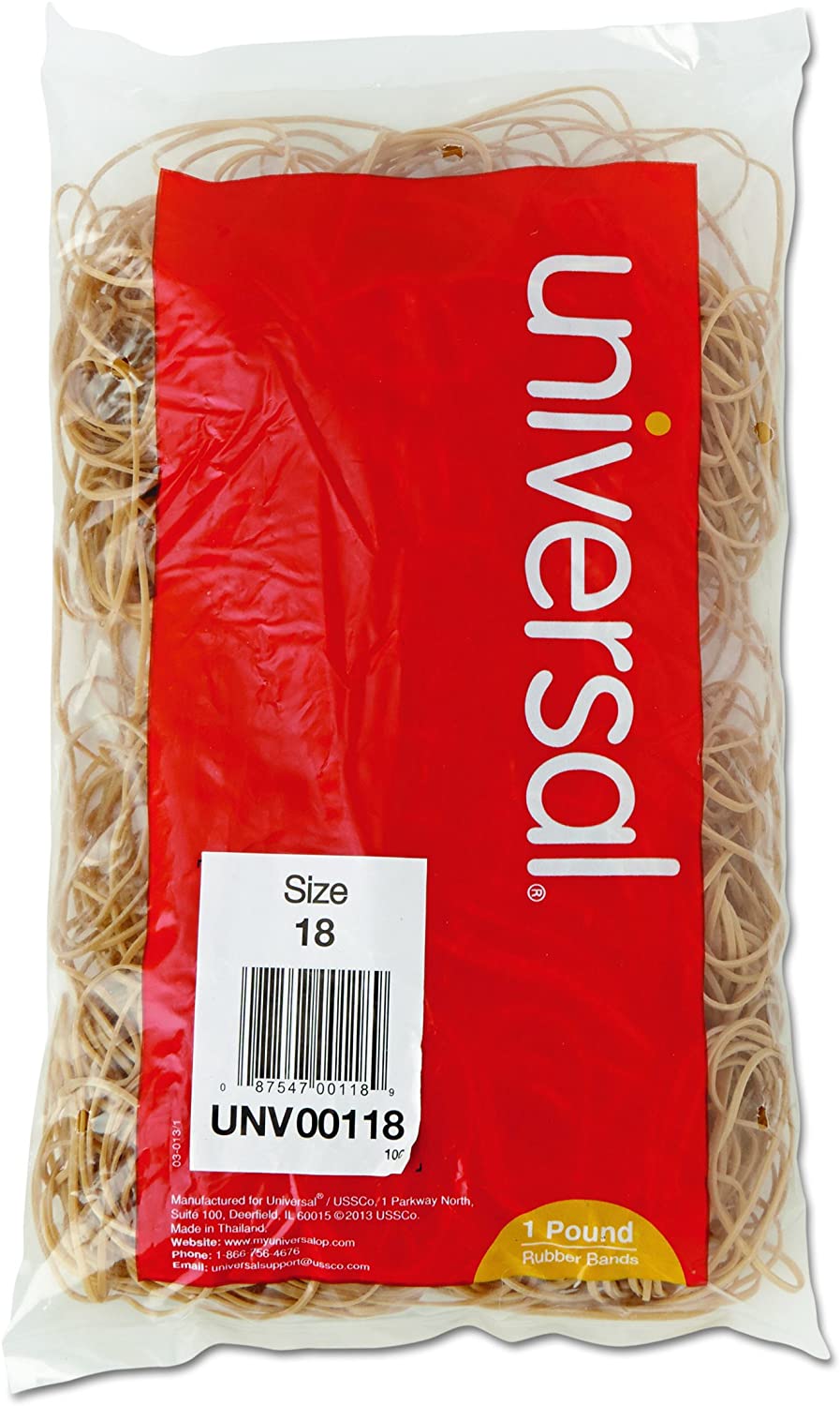 Universal Rubber Bands, Size 18, 3" x 1/16, 1600 Bands/1lb Pack (118)