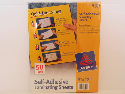 Clear Self-Adhesive Laminating Sheets. 3 Mil. 9 X 12. 50/box