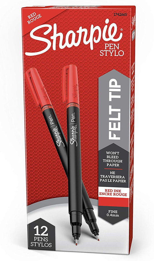Sharpie Felt Tip Pens. Fine Point. Red. 12-Count